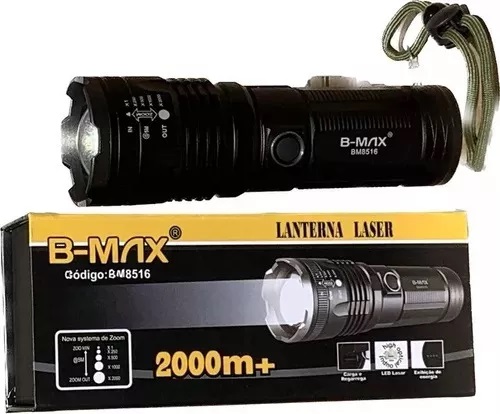 LANTERNA TÁTICA MILITAR LED V3 POTENTE COM AJUSTE DE FOCO - RECARREGÁVEL – BM8516 - B-MAX